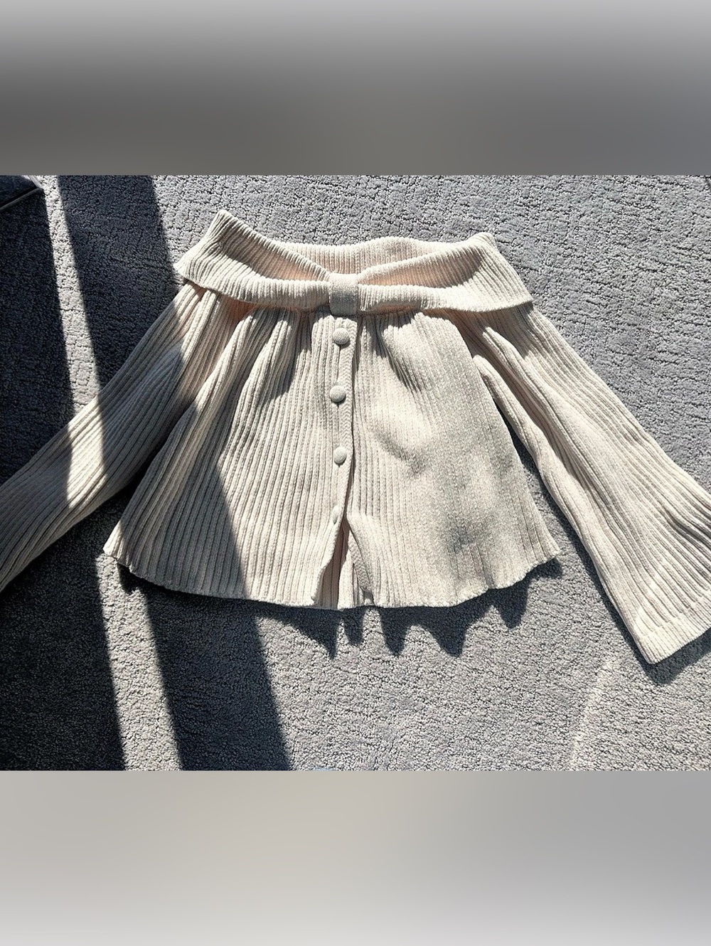 For love and lemons off the shoulder Ribbed Button-Front Cardigan in Cream NWT